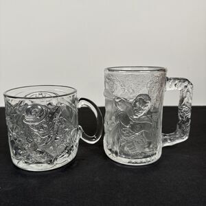 Set of 2 1995 Vintage Batman Forever McDonalds 3D Glass Mugs The Riddler & Robin